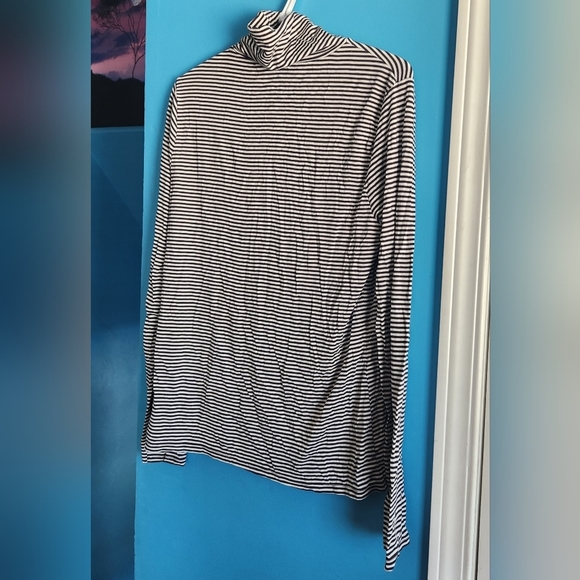Black and White Striped Turtle Neck Long  Sleeve Top - Picture 8 of 9